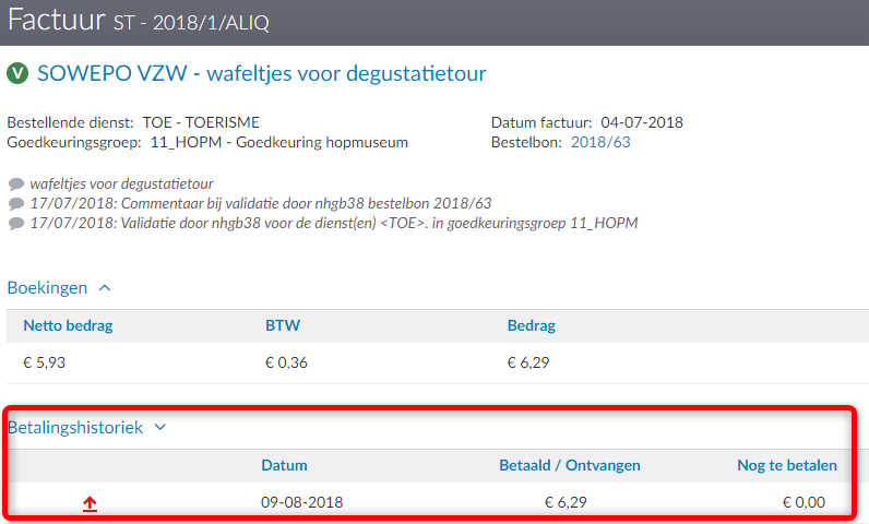 BEO betalingshistoriek facturen opvolgen